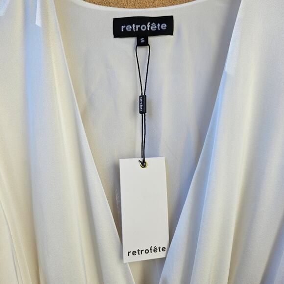Retrofete Long Sleeve Ivory White Mini Dress Waist Tie Satin Silk Sz Small - Picture 8 of 14